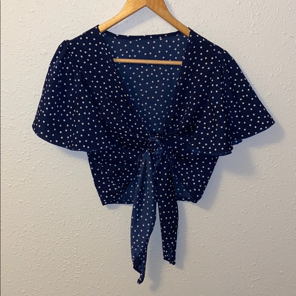 Blue front tie shirt